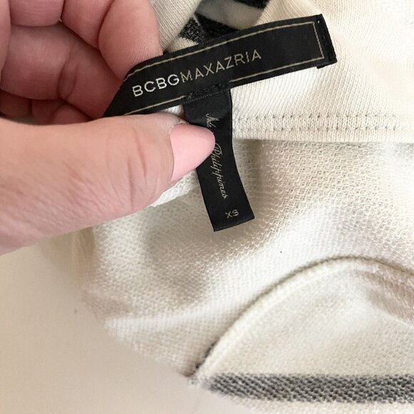 BCBG Maxazria Striped Low Back Dress Size XS Short Sleeve Mini Cream Black - Picture 9 of 11